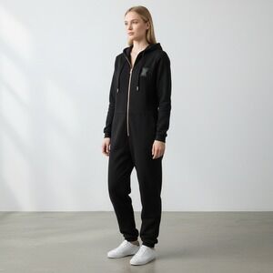 Savage X Fenty Black Hooded Zip Up Jumpsuit One Piece Loungewear Unisex XL